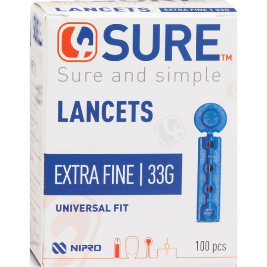 4Sure Extra Fine 33G Single Use Lancets - 100 Pack