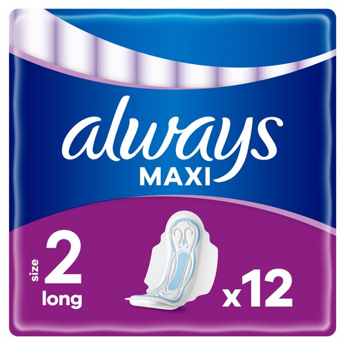 Always Maxi Pads Long with Wings – 12 Pack