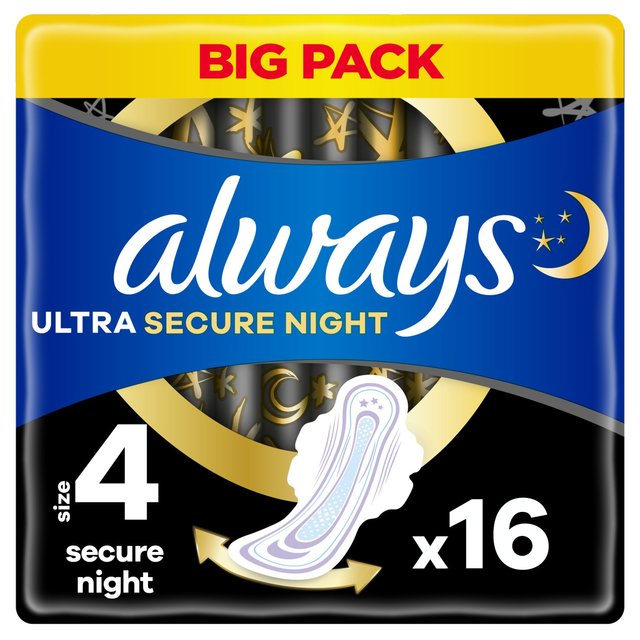 Always Ultra Sanitary Towels Secure Night with Wings Size 4 – 16 Pack