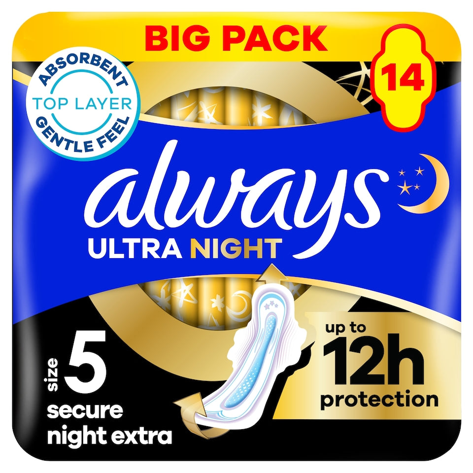 Always Ultra Secure Night Extra Towels Size 5 – 14 Pack