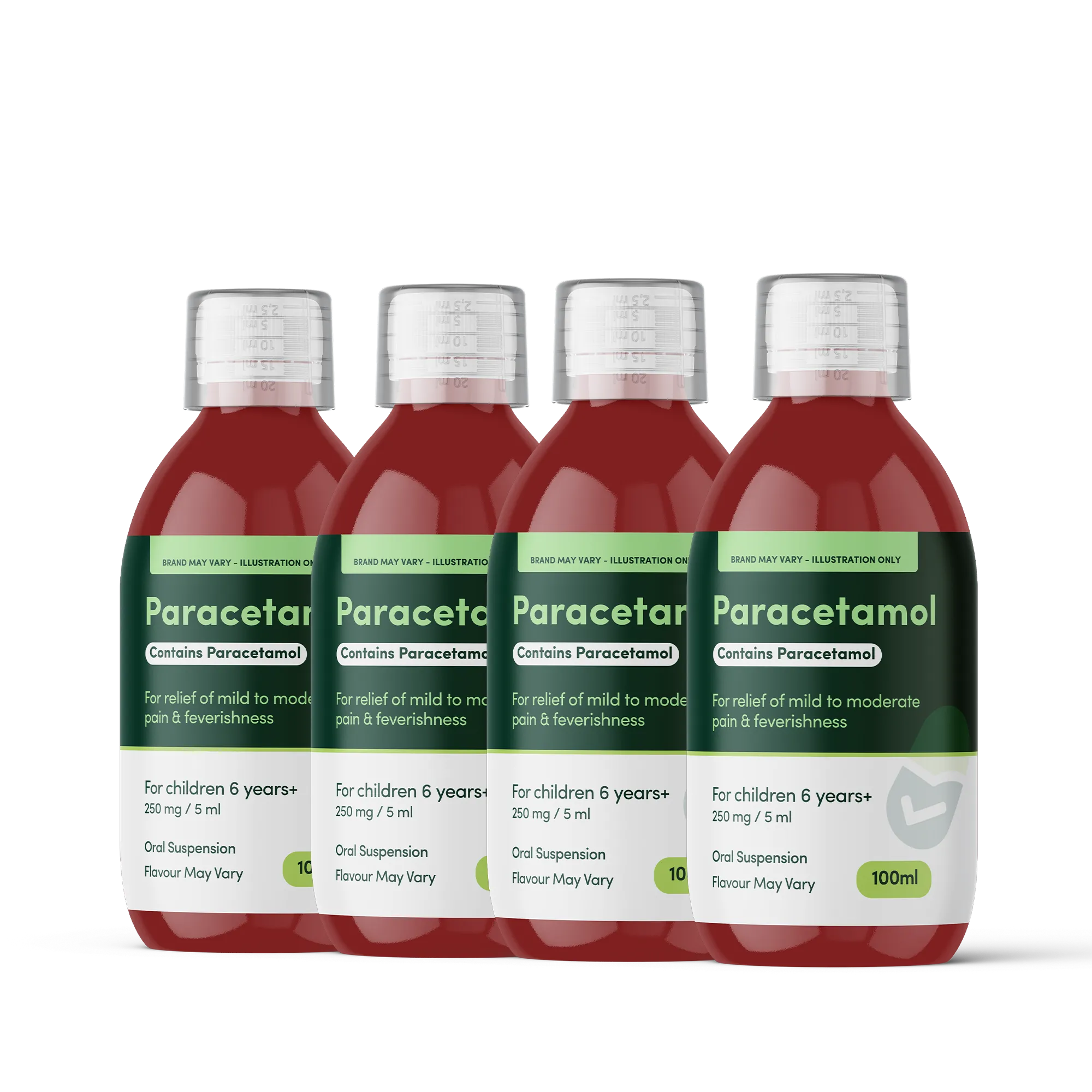Paracetamol 250mg/5ml 6 Years+ Sugar Free Oral Suspension 100ml (4-Pack)