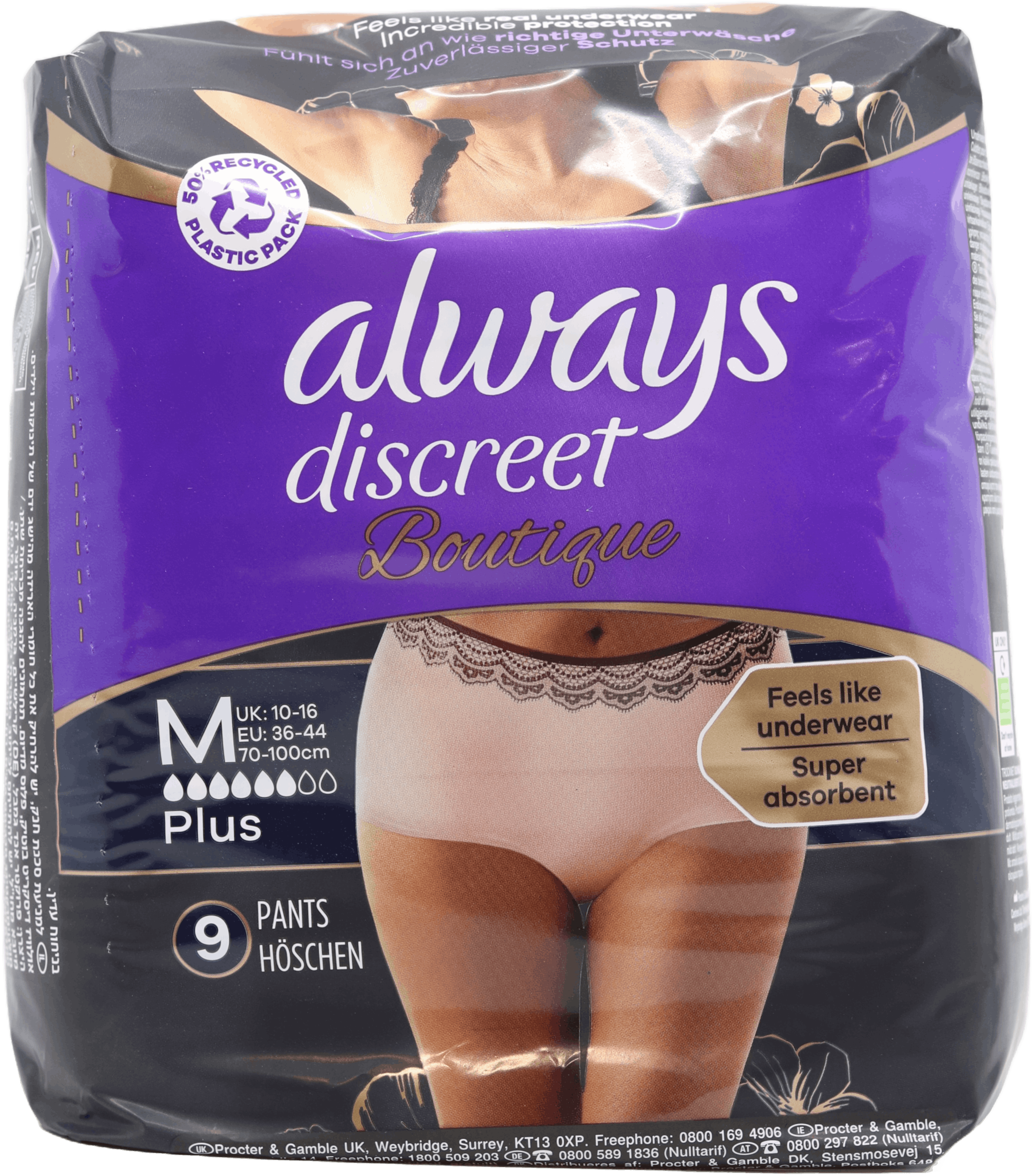 Always Discreet Boutique Pants Plus Black Medium – 9 Pack