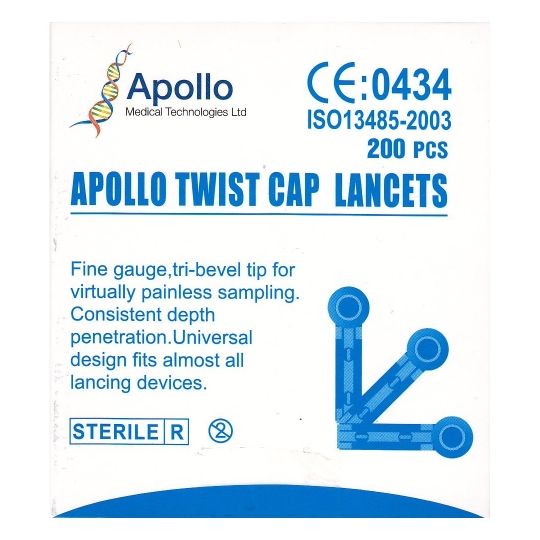 Apollo Twist Cap Lancets – 200 Pack