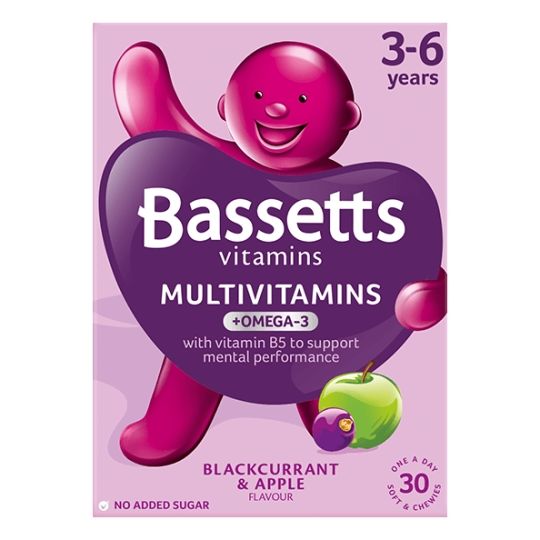 Bassetts 3-6 Years Multivitamins + Omega-3 Blackcurrant & Apple Flavour – 30 Pack