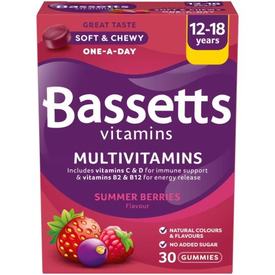Bassetts 12-18 Years Multivitamins Summer Berries Flavour Gummies – 30 Pack