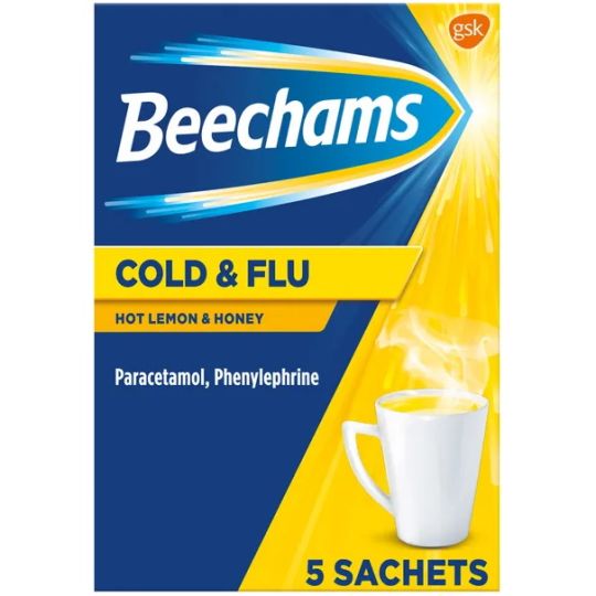 Beechams Cold & Flu Hot Lemon & Honey Sachets – 5 Pack