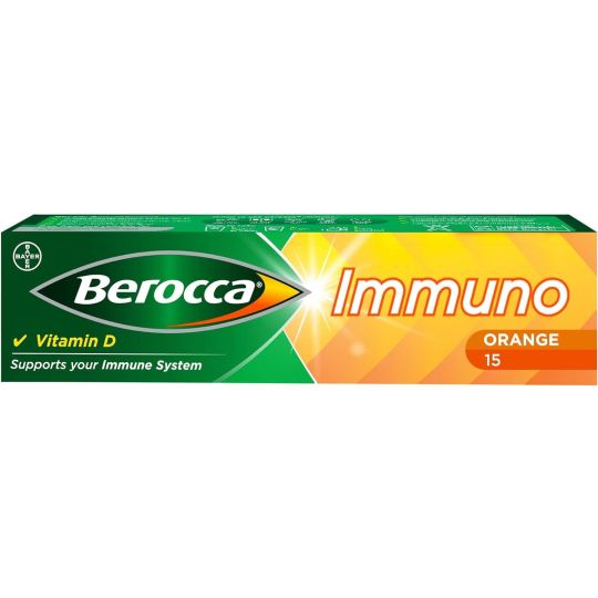 Berocca Immuno Orange Flavour Sugar Free Effervescent Tablets – 15 Pack