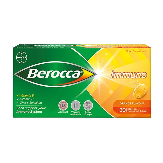 Berocca Immuno Orange Flavour Sugar Free Effervescent Tablets – 30 Pack