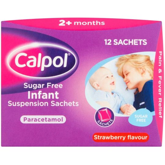 Calpol Infant Strawberry Flavoured Sugar Free Suspension Sachets – 12x5ml