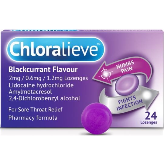 Chloralieve Blackcurrant Flavour Lozenges – 24 Pack
