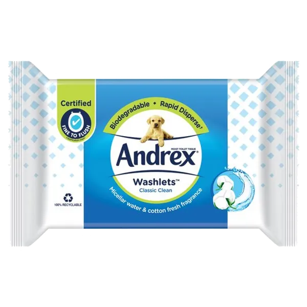 Andrex Classic Clean Washlets Flushable Wipes – 36 Pack