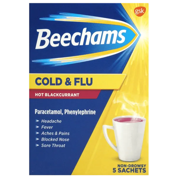 Beechams Cold & Flu Hot Blackcurrant – 5 Pack