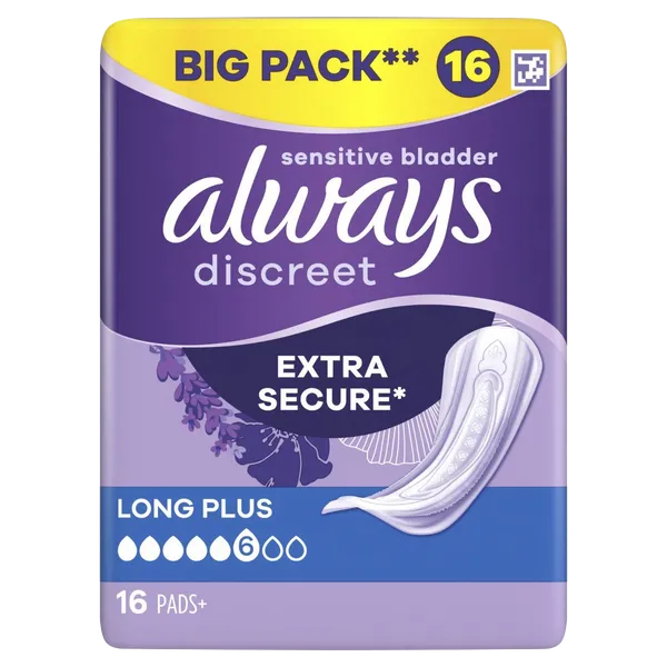 Always Discreet Long Plus Pads – 16 Pack