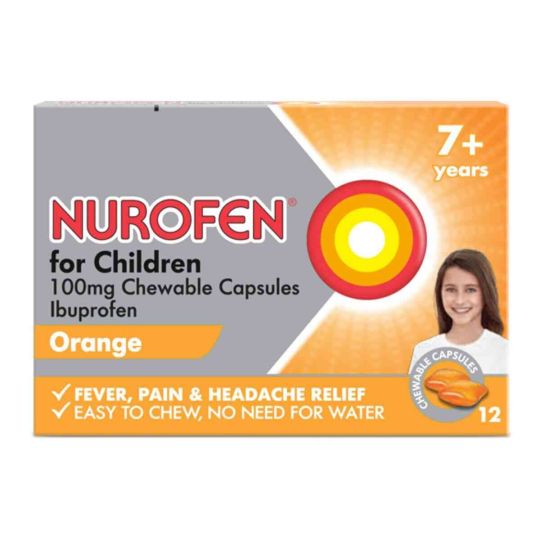 Nurofen For Children Chewable Capsules Orange Flavour 7+ Years (12 Pack)