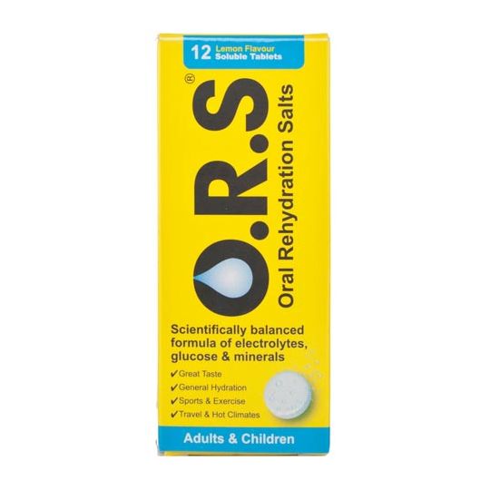 O.R.S Oral Rehydration Salts Lemon Flavour Soluble Tablets - 12 Pack