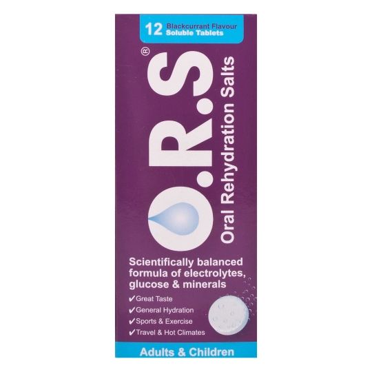O.R.S Oral Rehydration Salts Blackcurrant Flavour Soluble Tablets - 12 Pack
