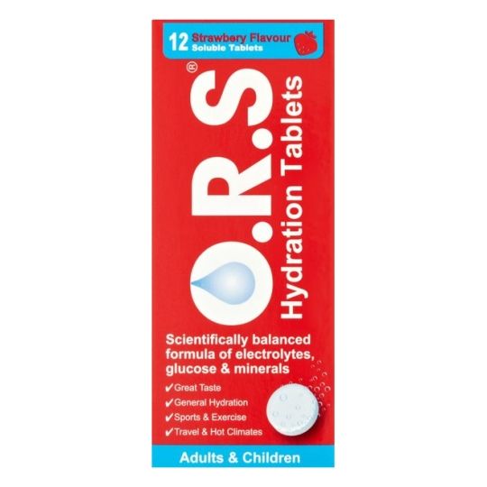 O.R.S Oral Rehydration Salts Strawberry Flavour Soluble Tablets - 12 Pack