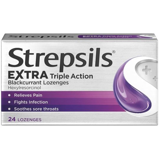Strepsils Extra Triple Action Blackcurrant Lozenges - 24 Pack