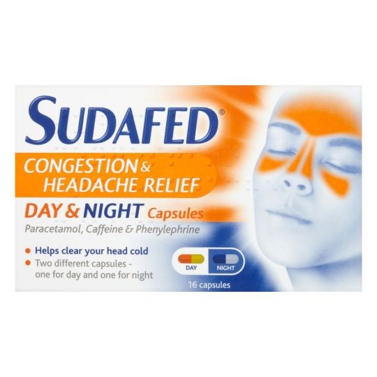 Sudafed Congestion & Headache Relief Day & Night Capsules – 16 Pack