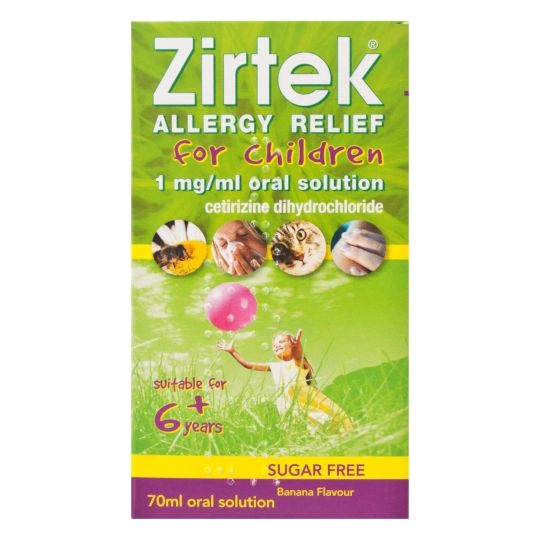 Zirtek Allergy Relief for Children 1mg/ml Sugar Free Oral Solution - 70ml